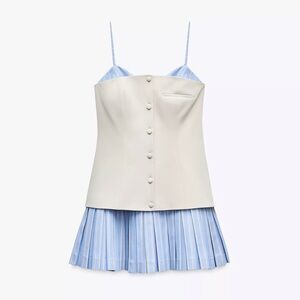 Zara Blue and White Pleated Dress